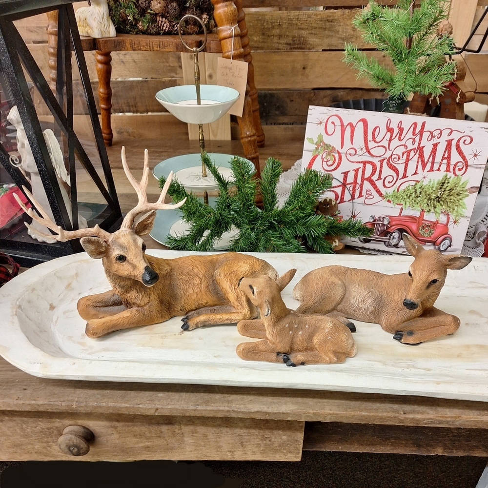 Vintage Home Interiors HOMCO resting deer family buck doe fawn 3pc set